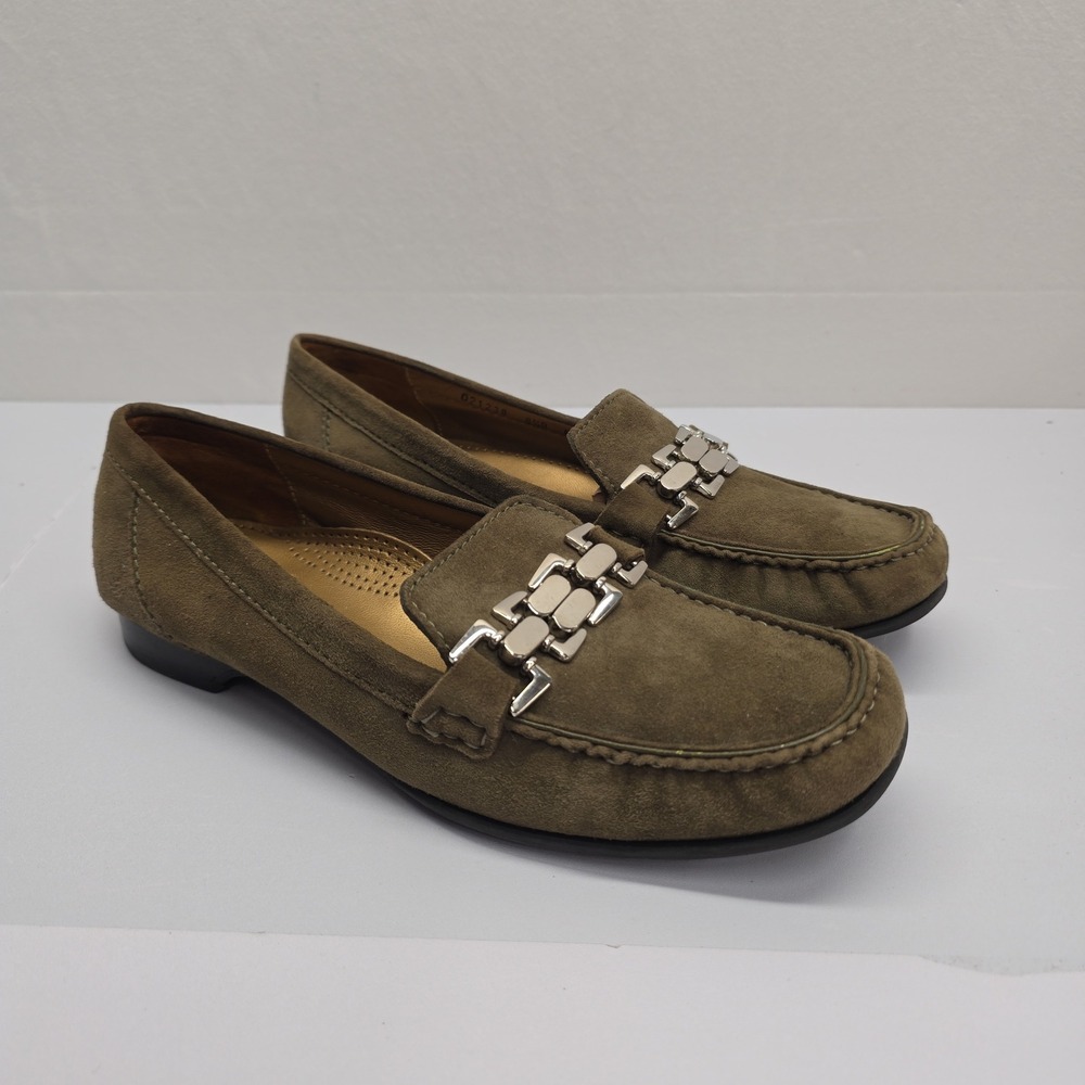 Cole Haan Women Olive Green Suede Silver Bit Loafers D21238 Size 8.5B